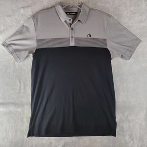 Travis Mathew Polo Golf Shirt Mens Medium White Gray Chest Stripes Casual
